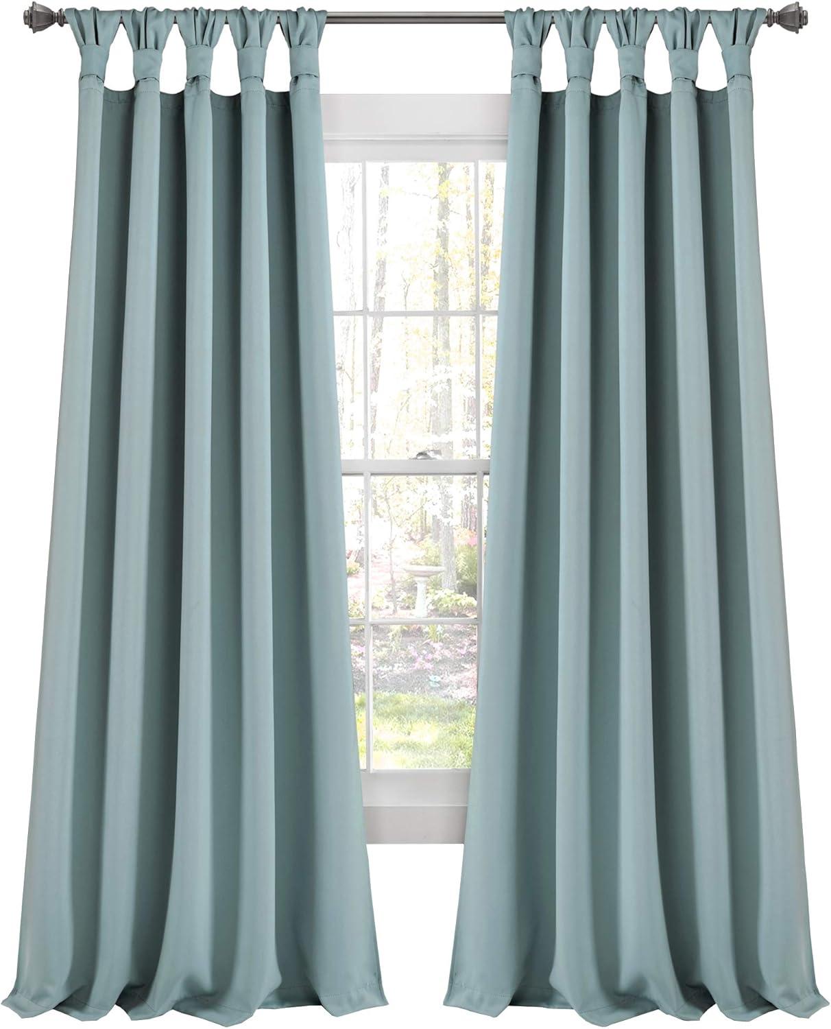 Blue Polyester Blackout Tab Top Window Panel Pair