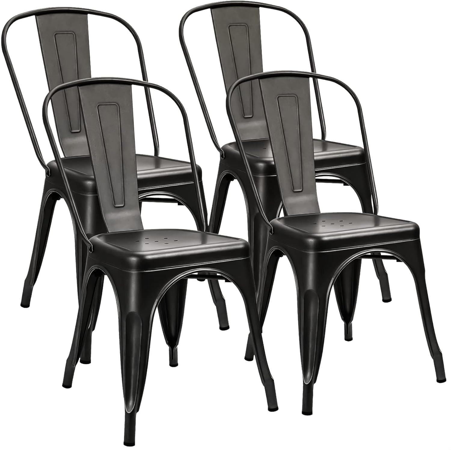 COMHOMA COMHOMA Metal Dining Chair 4pcs Industrial Modern Iron Stackable Bistro Chair (Set of 4)