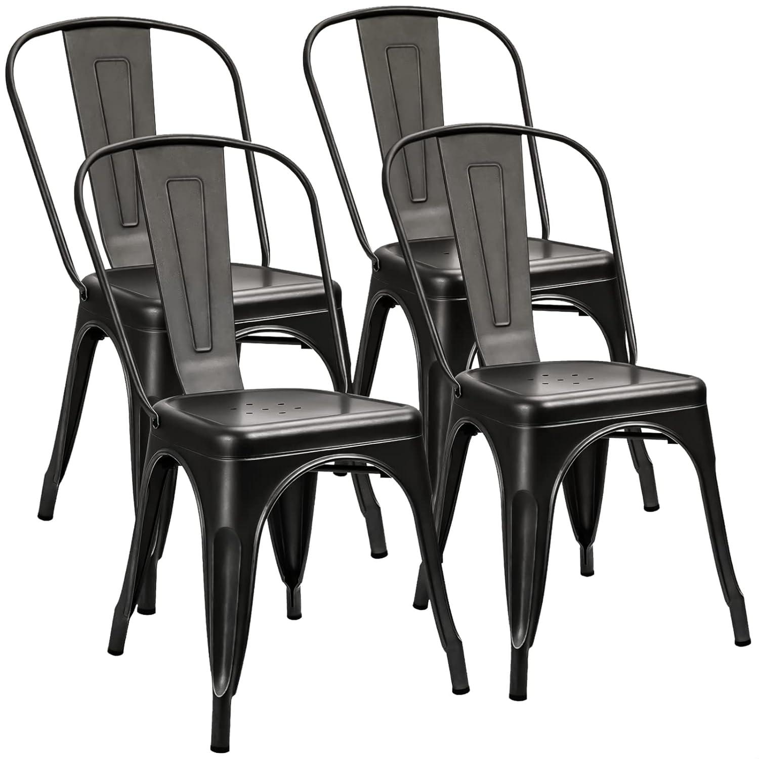 COMHOMA COMHOMA Metal Dining Chair 4pcs Industrial Modern Iron Stackable Bistro Chair (Set of 4)