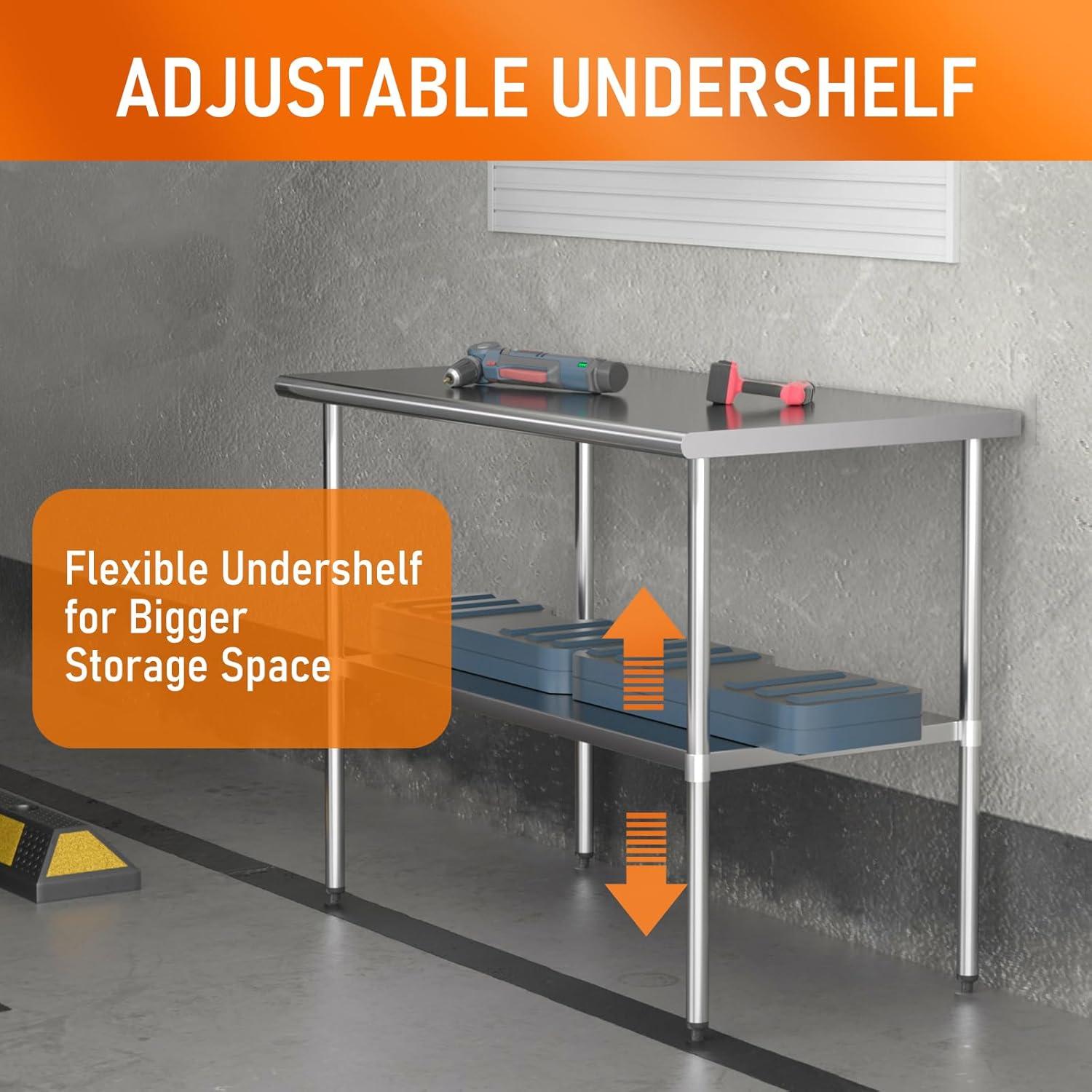 Stainless Steel Table for Food Prep & Work 30 x 48 inches Utility Table with Adjustable Undershelf, Commercial Workstation in Kitchen, Garage, Outdoor BBQ