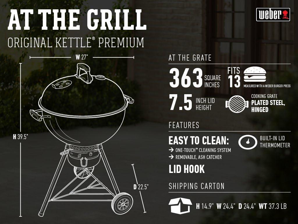 Weber Original Kettle Premium 22-Inch Charcoal Grill - Black - 14401001