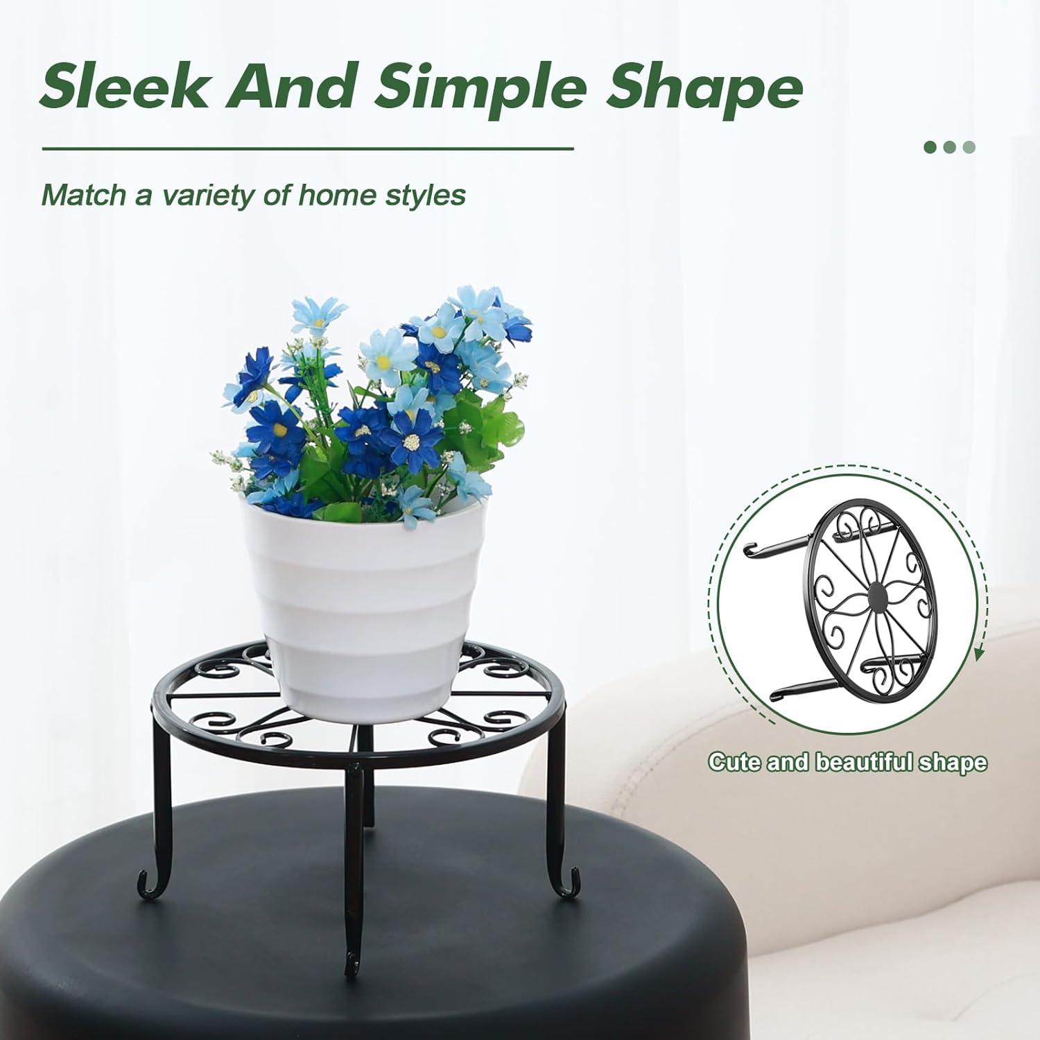 3 Pack 9 inches Metal Plant Stands with Saucer for Indoor and Outdoor Plants Heavy Duty Potted Heavy Duty Flower Pot Stand Holder Rustproof Iron Round Plant Shelf for Garden, Brown