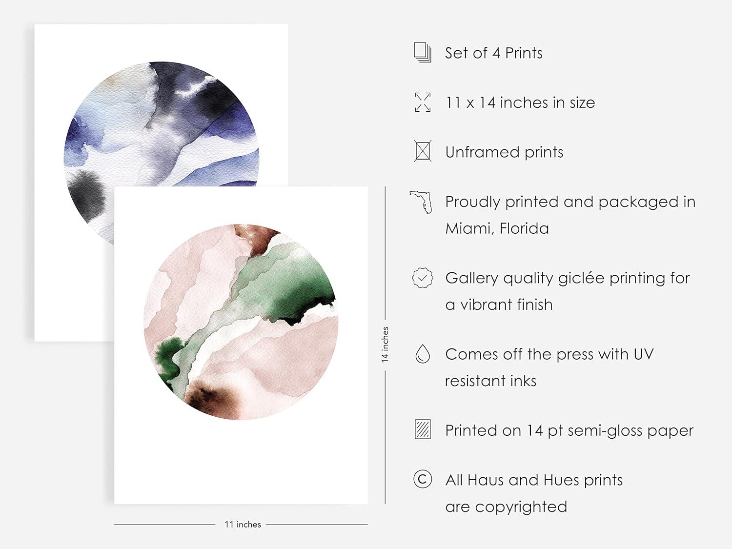 HAUS AND HUES Watercolor Prints Wall Art Pastel - Set of 4 Minimalist Wall Art Prints and Posters, Modern Wall Art for Bedroom, Minimalistic Art Prints, Color Swirls Circles Wall Art (11x14 UNFRAMED)