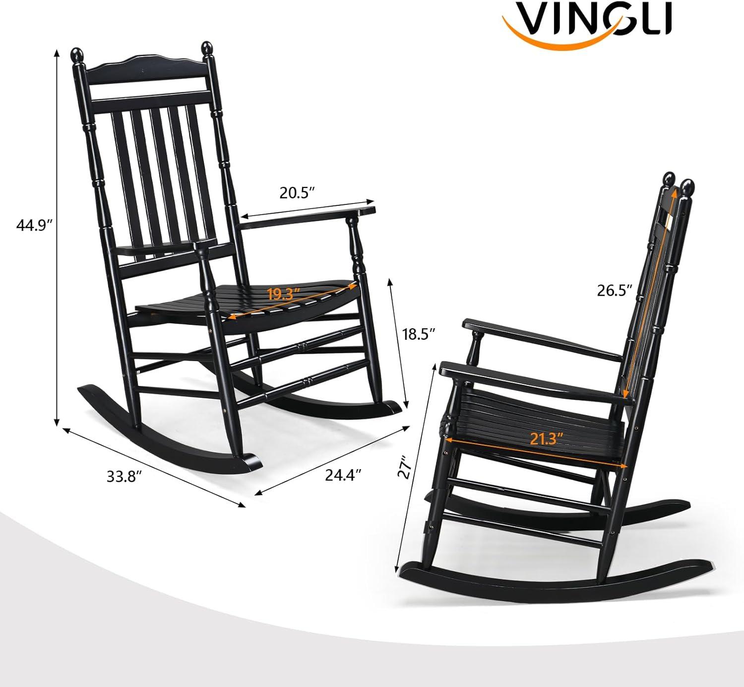 Black Solid Wood High Back Rocking Chair with Armrests