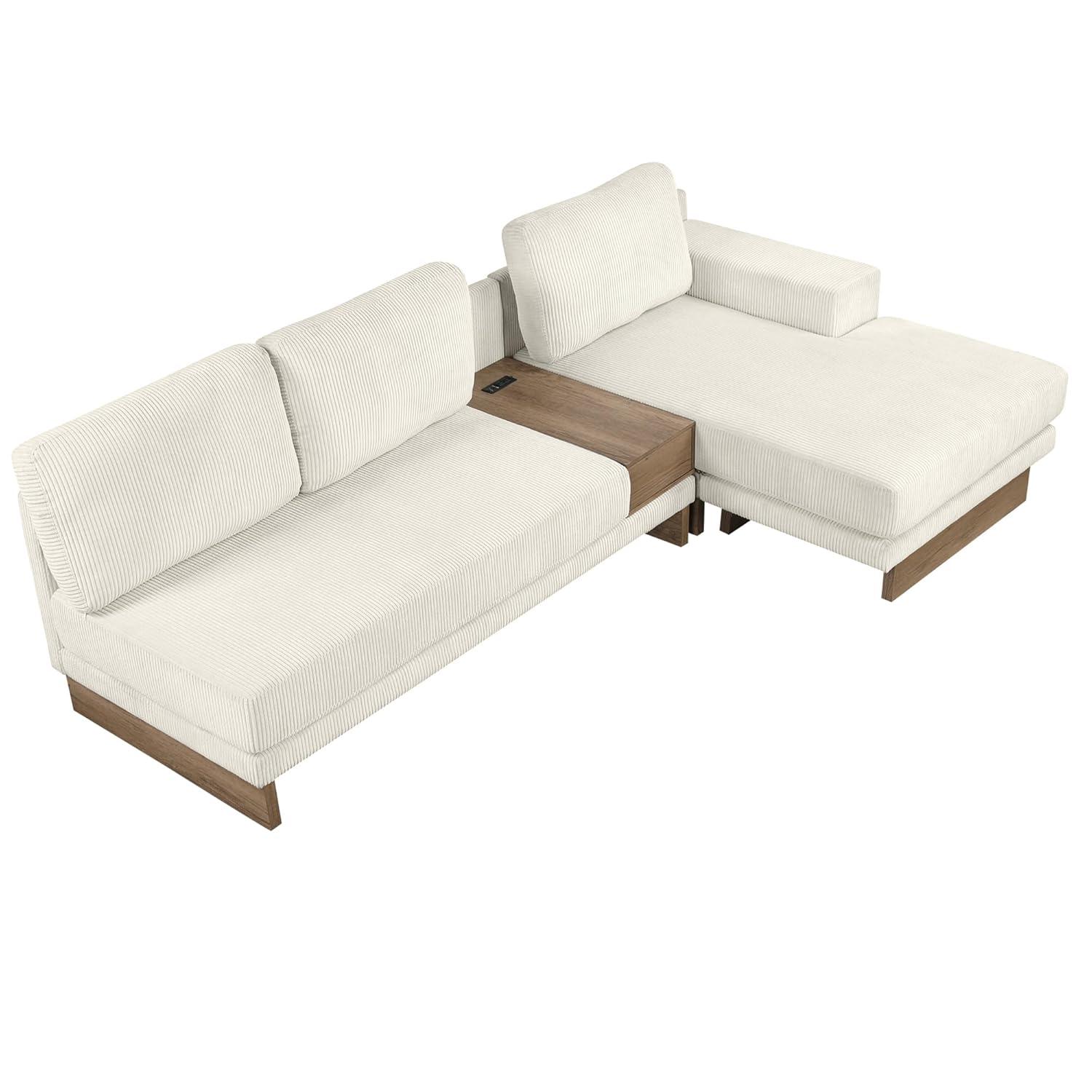 114" L-shaped Sofa Sectional Sofa with Two USB Ports and Two Power Sockets, A Storage Drawer and A Reversible Chaise Lounge for Living Room