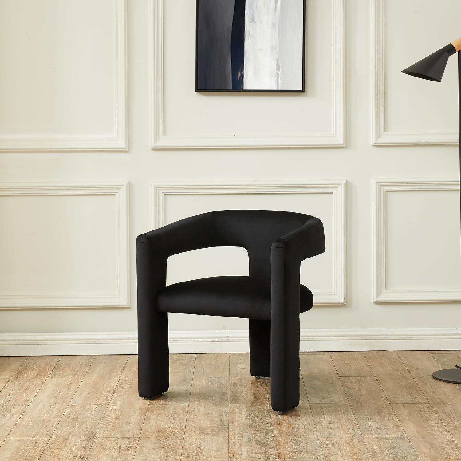 Modern Black Velvet Barrel Accent Chair with Open Back