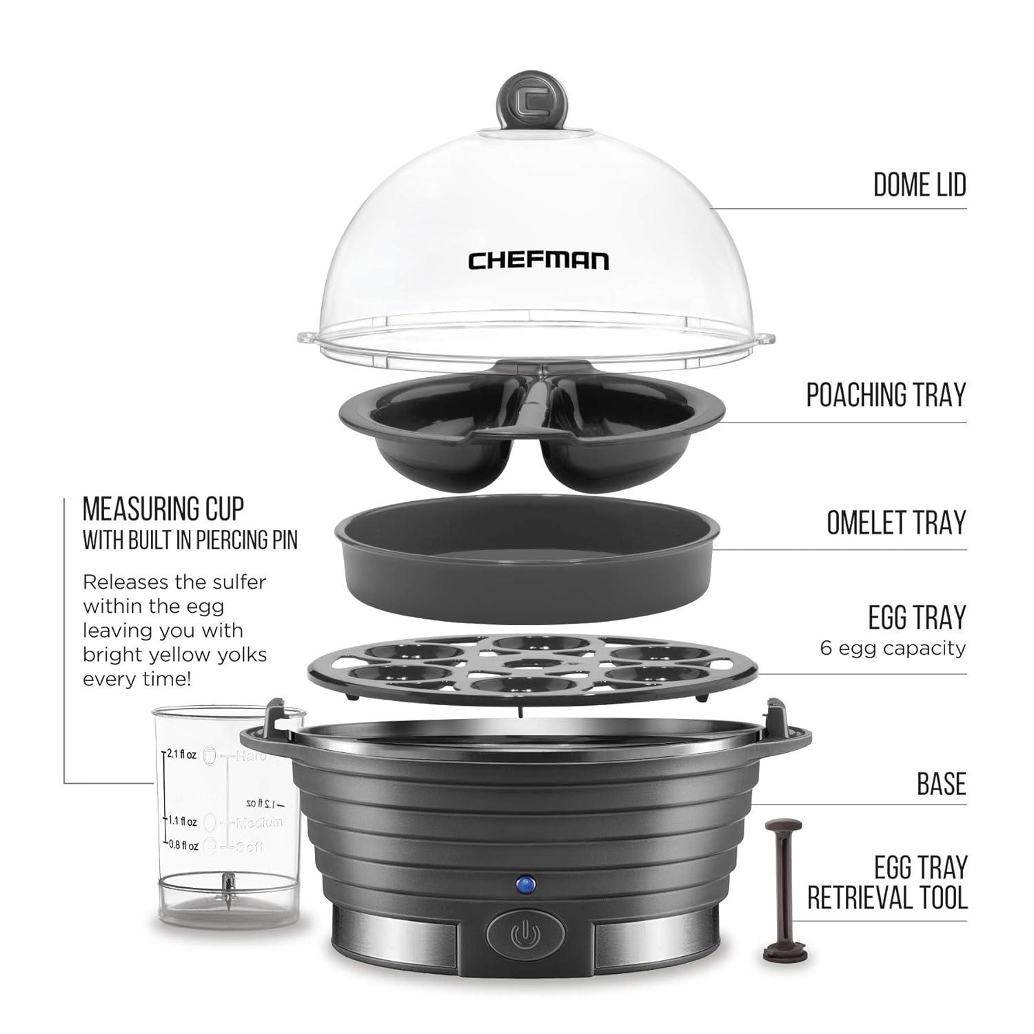 Chefman Electric Egg Cocedor/caldera, Egg-Maker Rápido, Grey