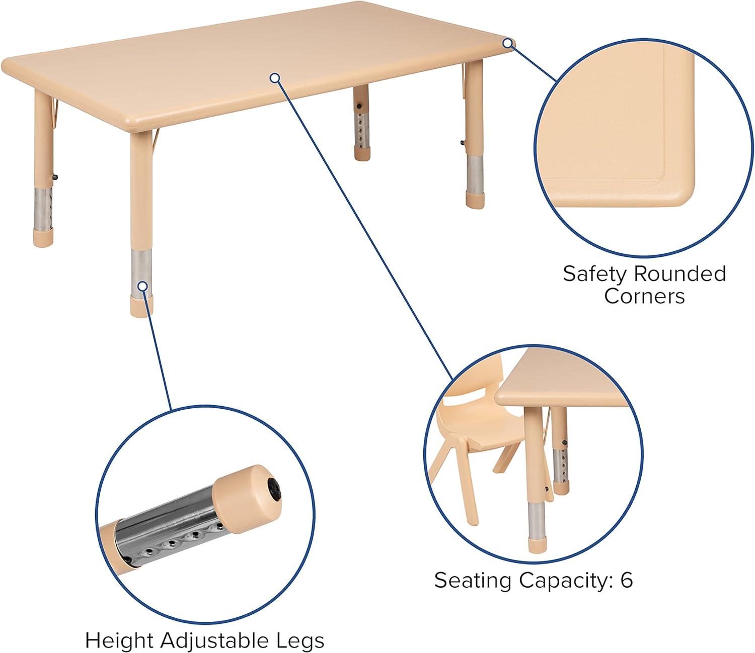 Adjustable Natural Plastic Rectangular Activity Table for Kids