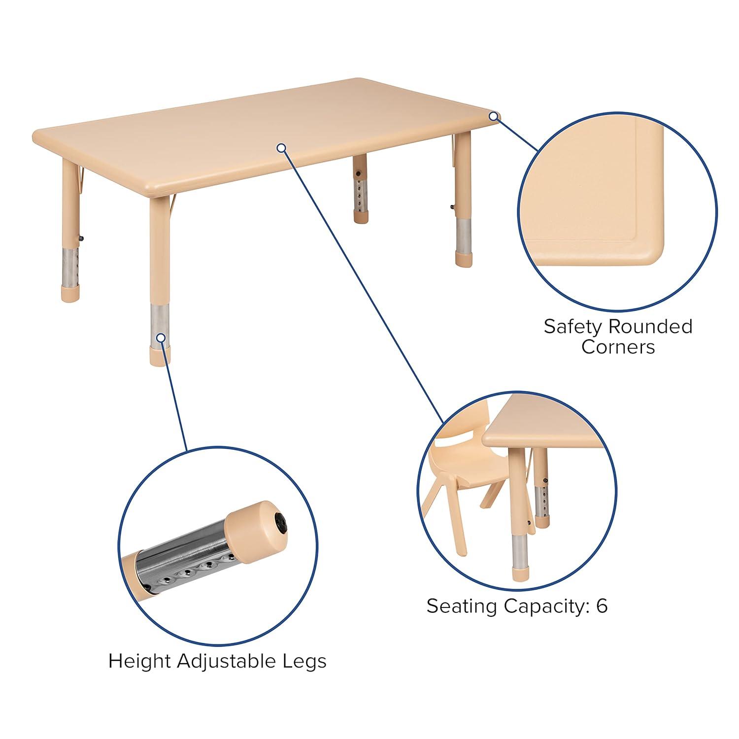 Emma and Oliver 24"W x 48"L Rectangular Plastic Height Adjustable Activity Table