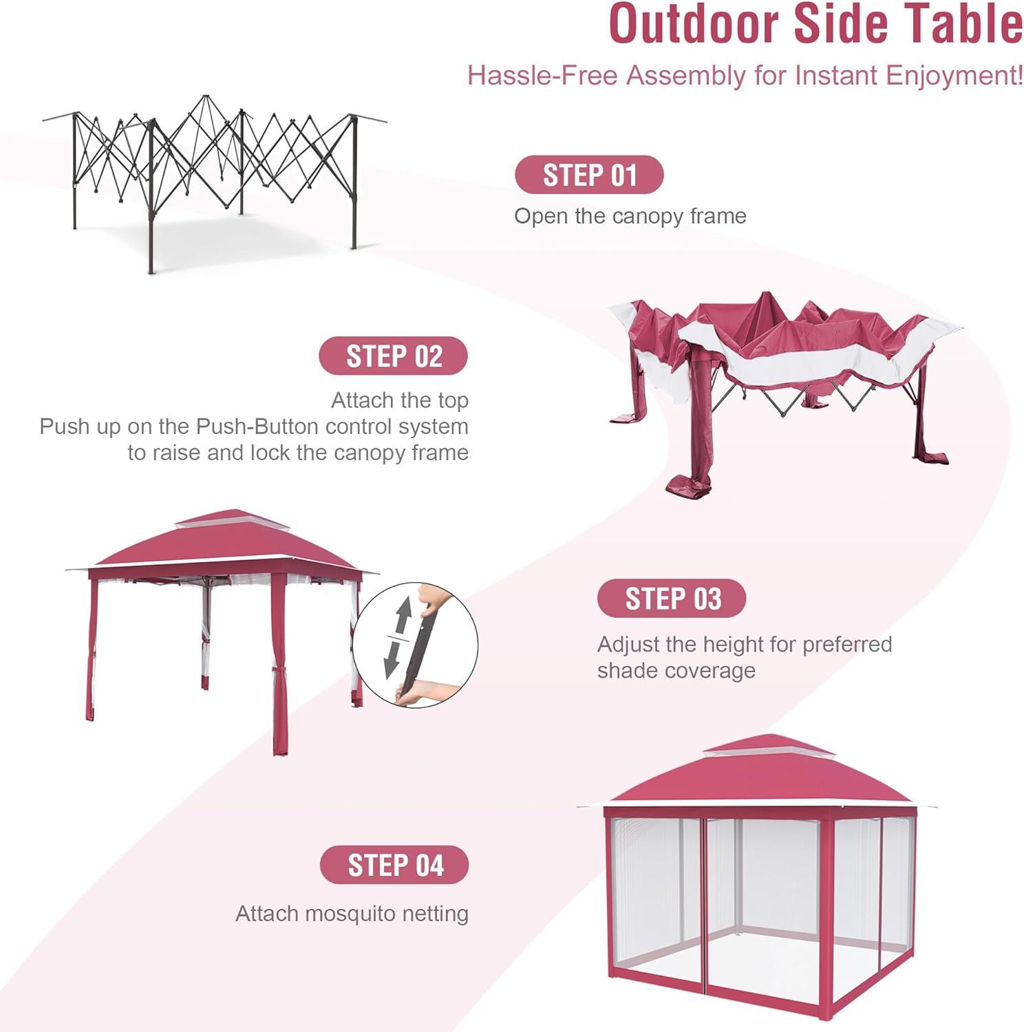 Pink Steel 11x11 Pop-Up Gazebo with Mosquito Netting