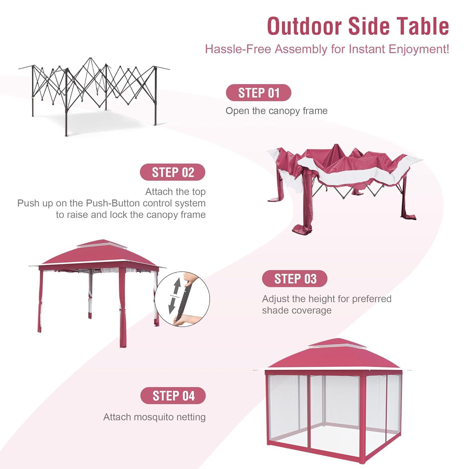 Pink Steel Portable Pop-Up Gazebo with Mosquito Netting 11 ft. x 11 ft. . .
