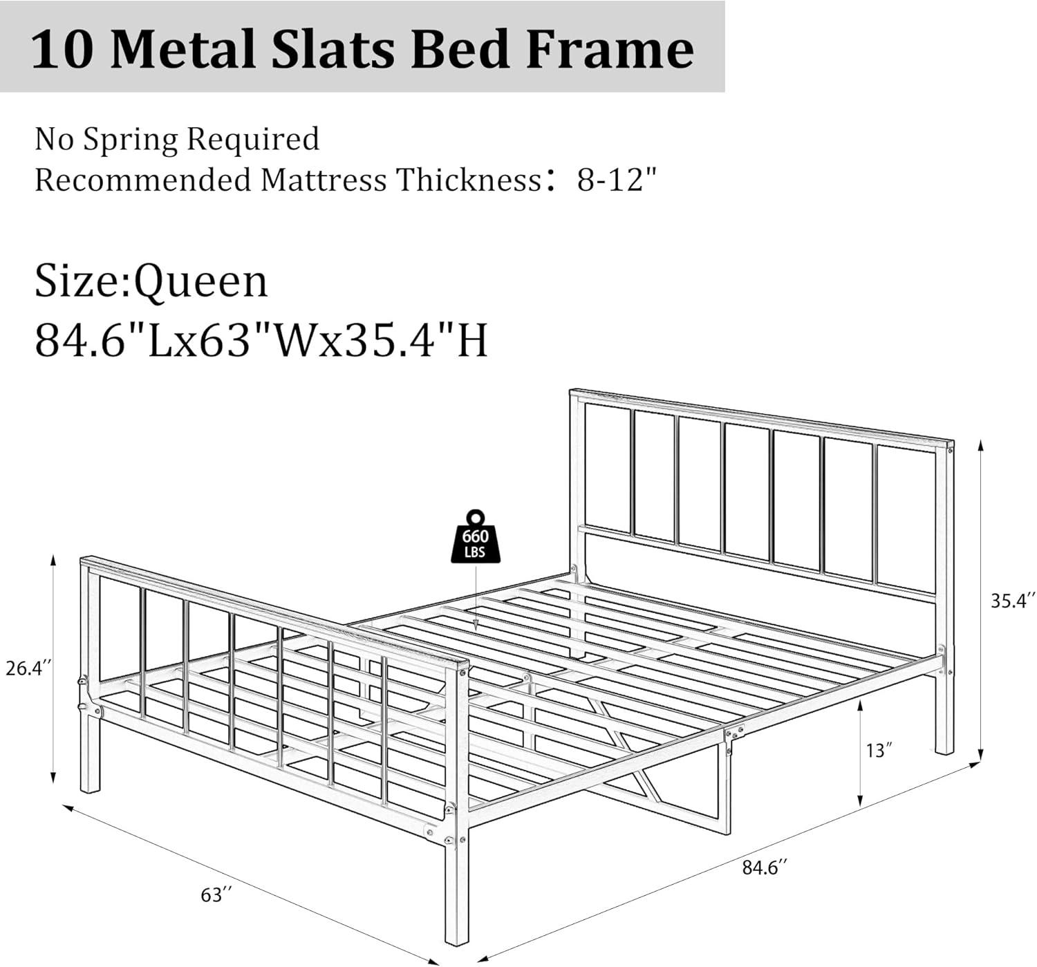 Queen Black Metal Platform Bed with Wood Headboard