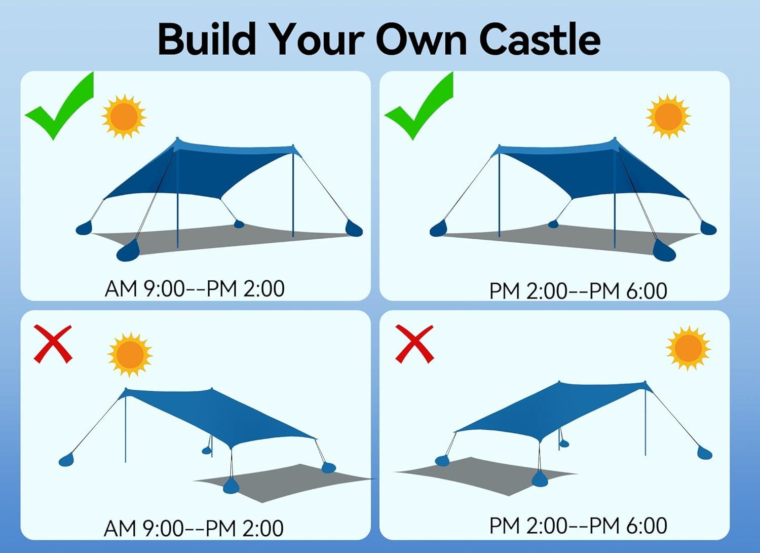 Beach Tent, Camping Sun Shelter 10 X 10ft, With 4 Sandbags, UPF50 , Includes Sand Shovel, Ground Pegs & Stability Poles, Pop Up Beach Canopy Sunshade For Fishing, Backyard Fun Or Picnics