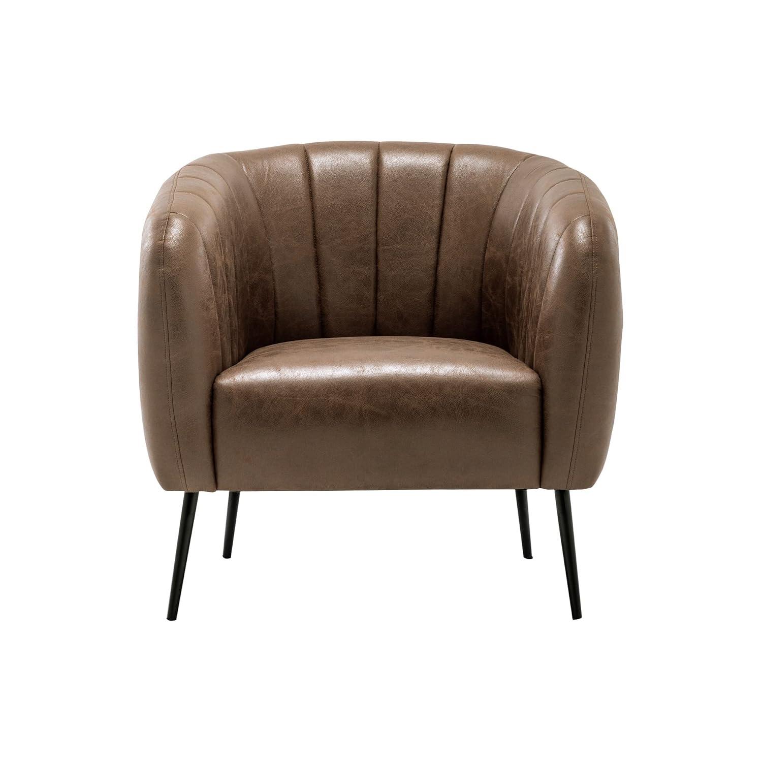 eLuxury Sawyer Channel Living Room Chair, Brown Faux Leather