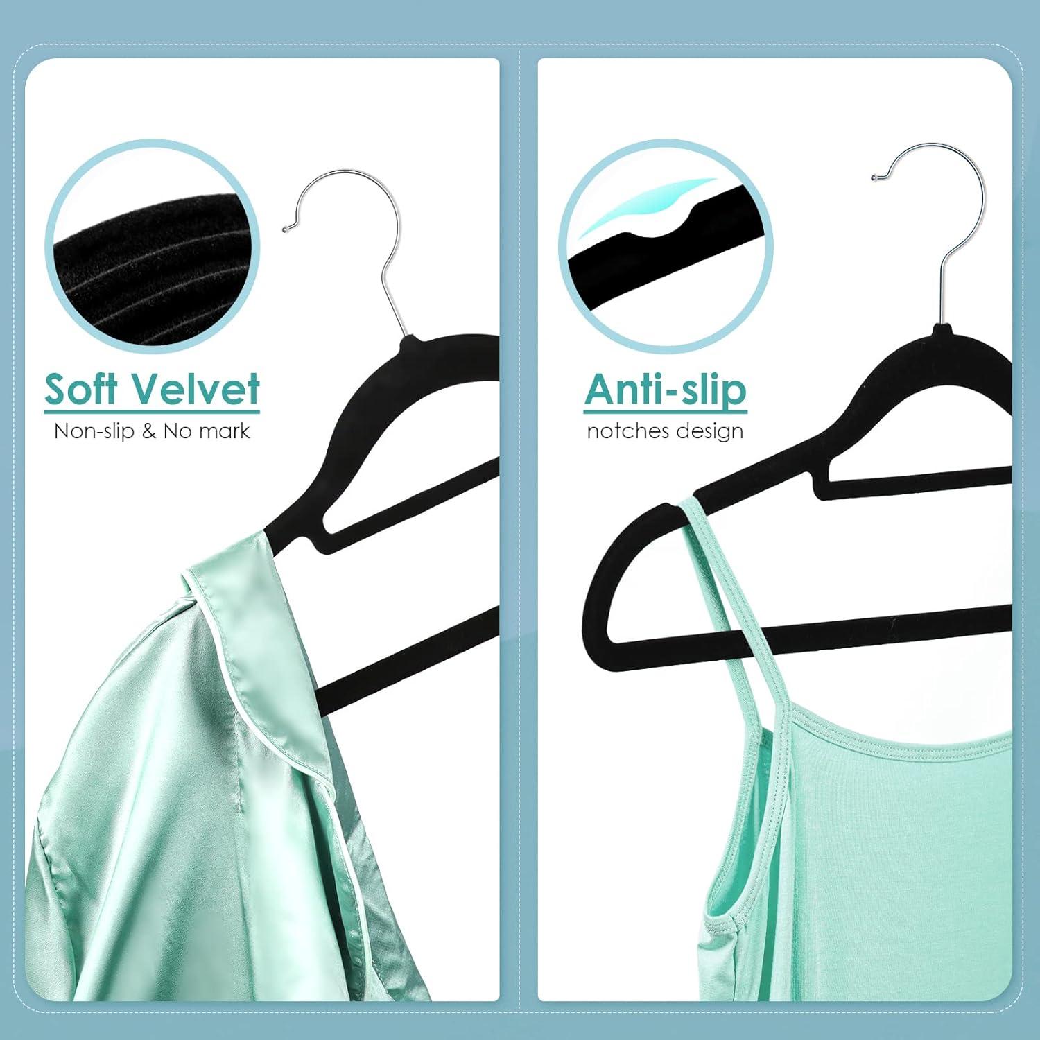 Simplify Slim Velvet Clothes Hangers | 50 Pack | Non-Slip | Shirts | Suit | Pants | Dresses | Garments | Closet Storage & Organization | Durable | Black