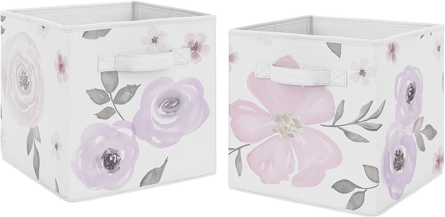 Sweet Jojo Designs Watercolor Floral Fabric Storage Bin (Set of 2)