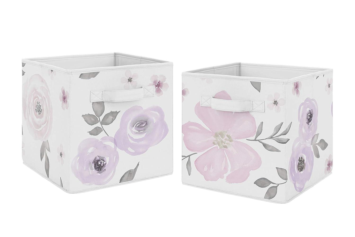 Sweet Jojo Designs Watercolor Floral Fabric Storage Bin (Set of 2)