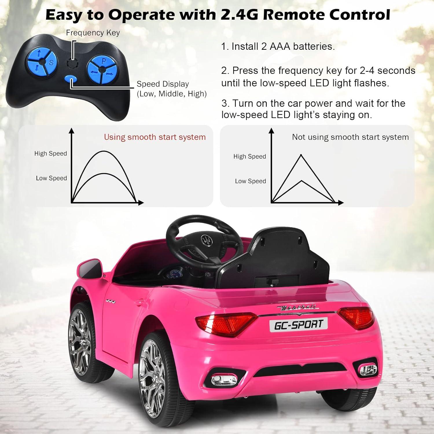 Costway 12V Kids Ride On Car Maserati GranCabrio Licensed w/ Remote Control& Lights Pink