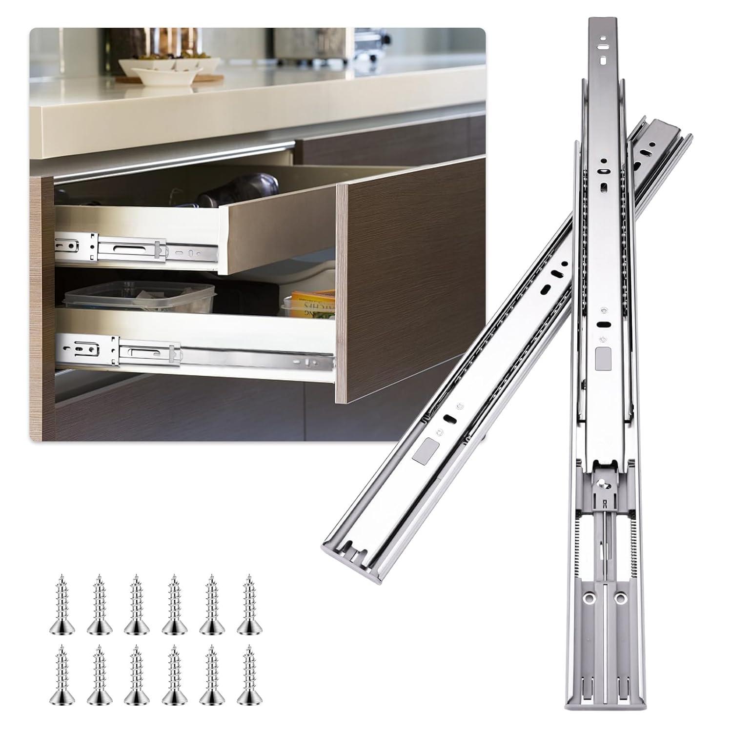 12 inch Drawer Slides 4 Pairs (8pcs) Soft Self Close Full Extension Ball Bearing Drawer Rails Side Mount Metal Dresser Runners for File Cabinet Trash Can Kitchen Wardrobe Glides 12" 100 LB Capacity