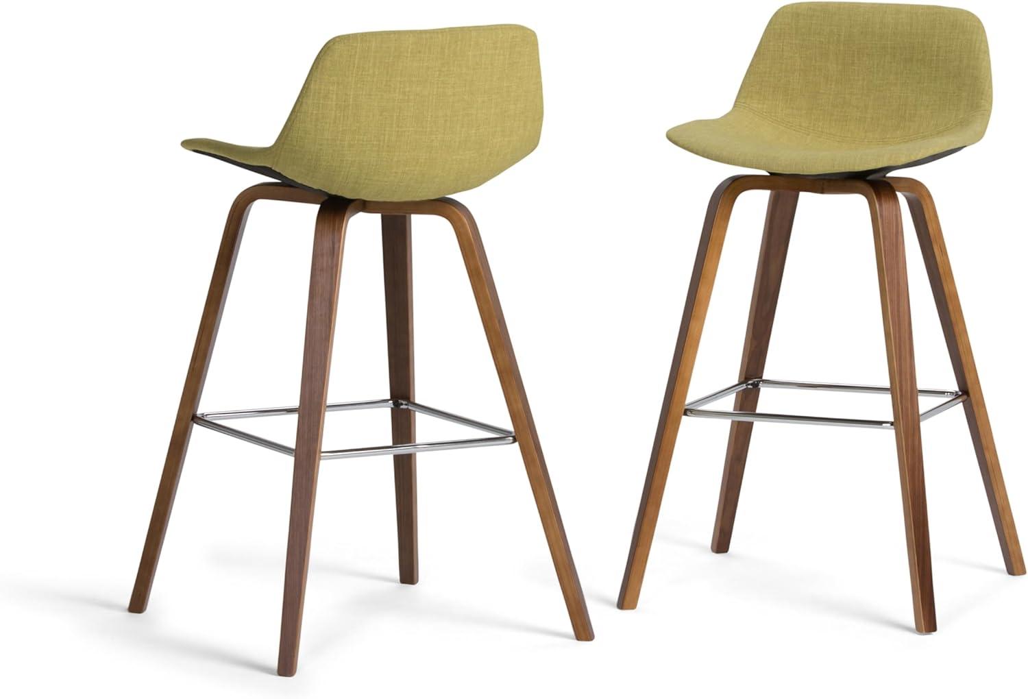 Simpli Home Randolph Mid Century Modern 28 inch Bentwood Counter/ Bar Height Stool (Set of 2) in Acid Green Linen Look Fabric