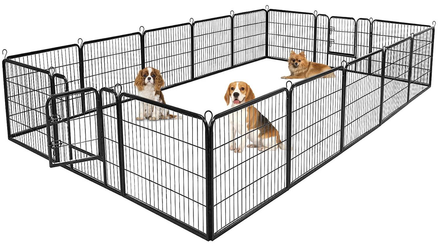 FDW Dog Playpen Pet Dog Fence 32" Height 16 Panels Metal Dog Pen Outdoor Exercise Pen with Doors for Large/Medium /Small Dogs Camping,Yard