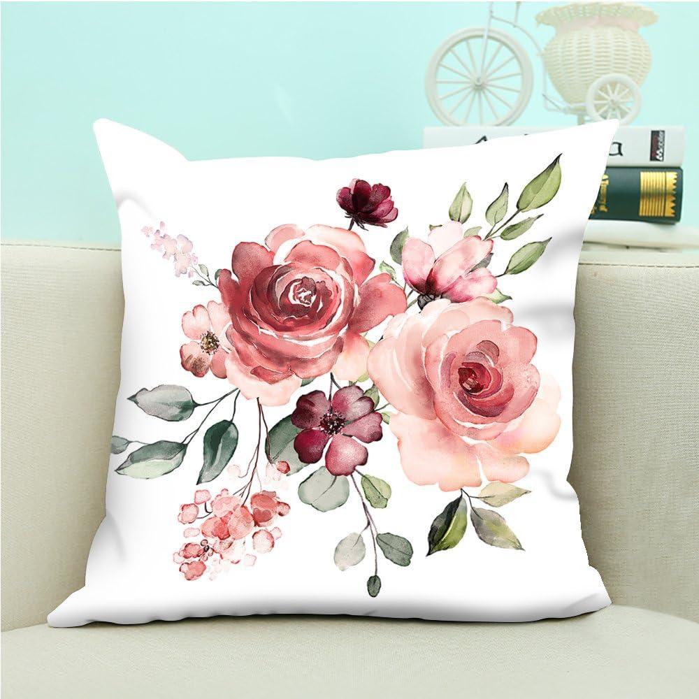 oFloral Flower Throw Pillow Cover Flower Floral Leaf Buds Pillow Case Square Decorative Cushion Cover for Sofa Couch Home Bedroom Indoor Outdoor Pillowcase 18 x 18 Inch Green Pink White