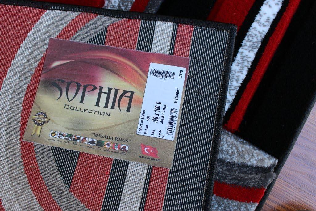 Masada Rugs Sophia Collection Hand Carved Round Area Rug Modern Contemporary Red Grey Black (8 Feet X 8 Feet) Round