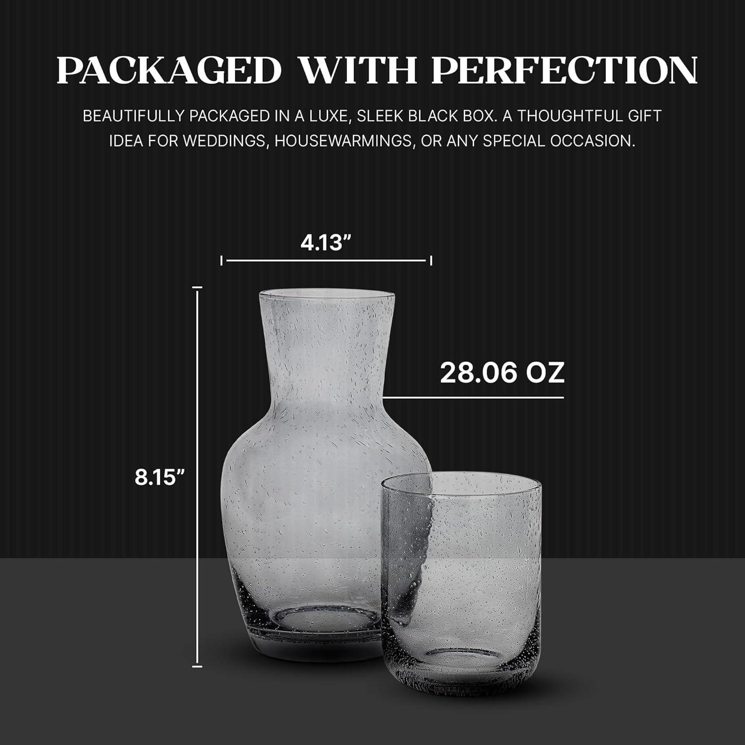 Gray Bubble Glass Carafe and Tumbler Set with Lid, 28-Oz