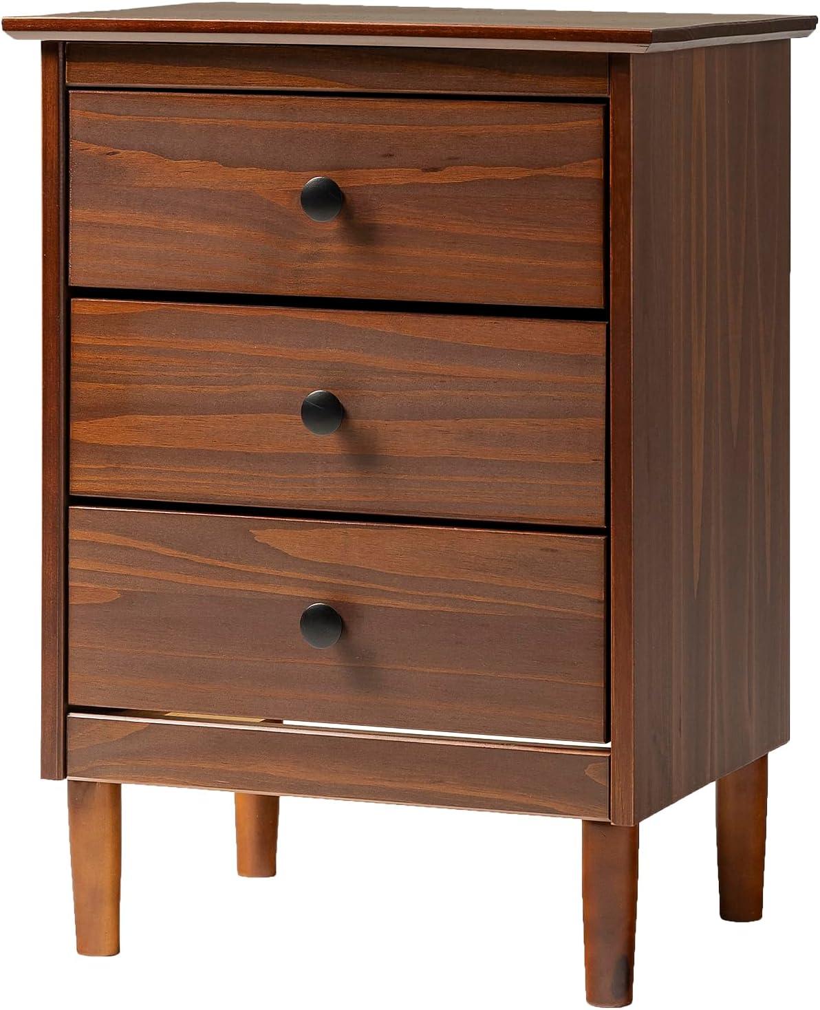 Walker Edison 3 Drawer Solid Wood Nightstand in Walnut