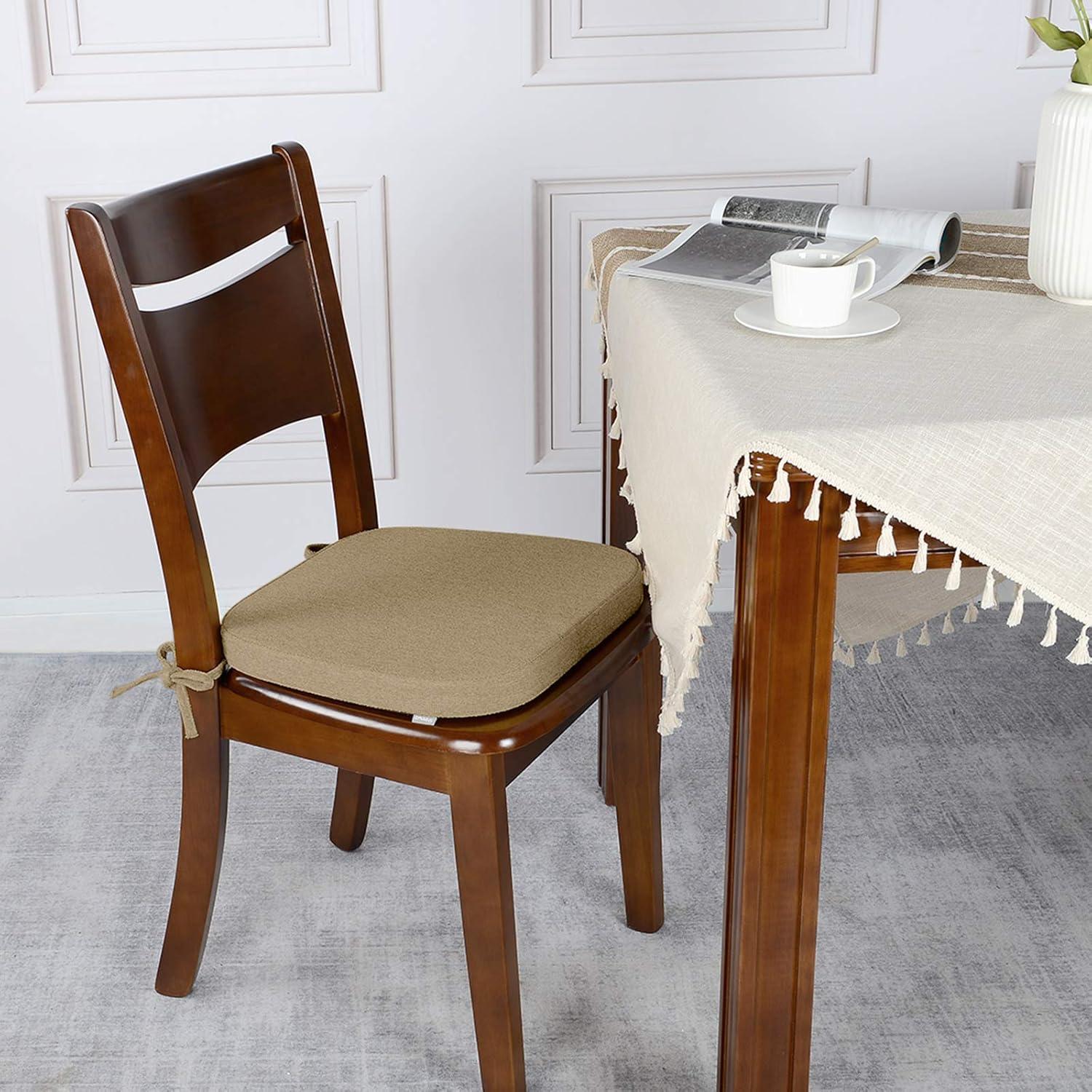 Shinnwa Dining Chair Cushions Set of 4, Non Slip Seat Cushions for Kitchen Chairs with Ties, 4 Pack, 15 x 15.5 inches, Natural Linen