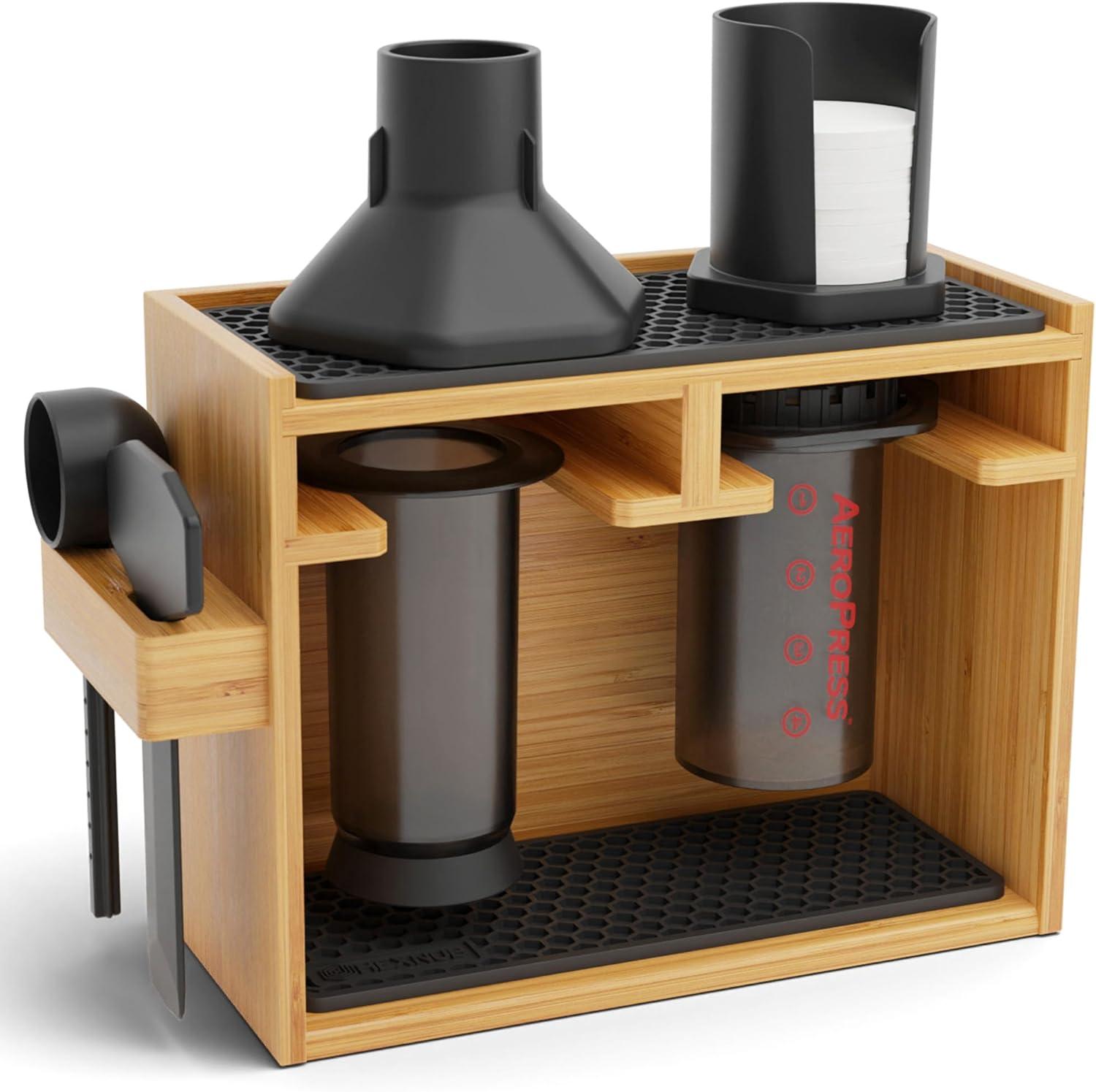 HEXNUB Organizer for AeroPress – Bamboo Coffee Caddy Station - Black Mats