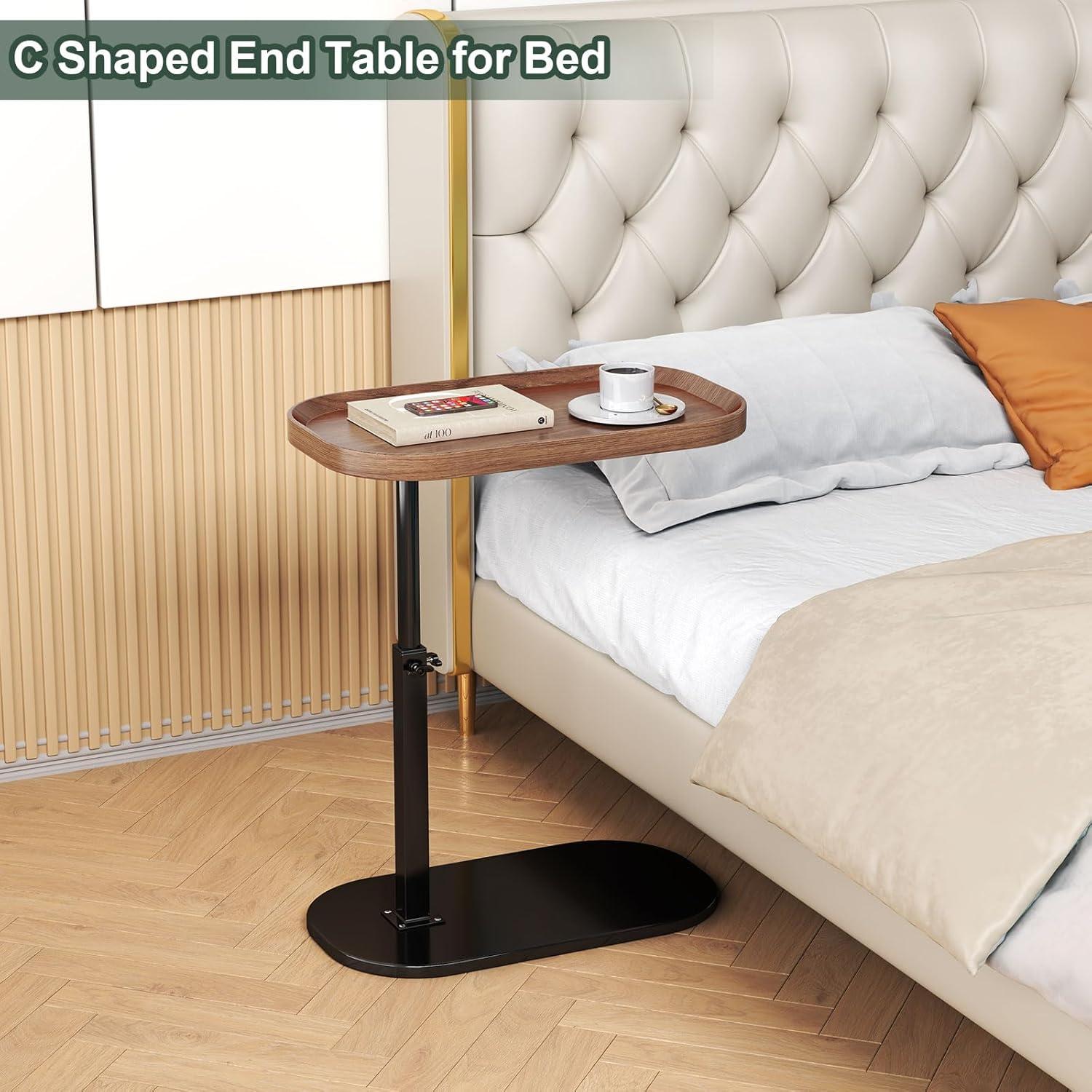 C Shaped Side Table Adjustable Height, 360°Swivel C Shaped End Table, Couch Side Tables That Slide Under, Small Coffee C Table End Table for Sofa/Bed/Bathtub, Rotating Elevate Tabletop (black)