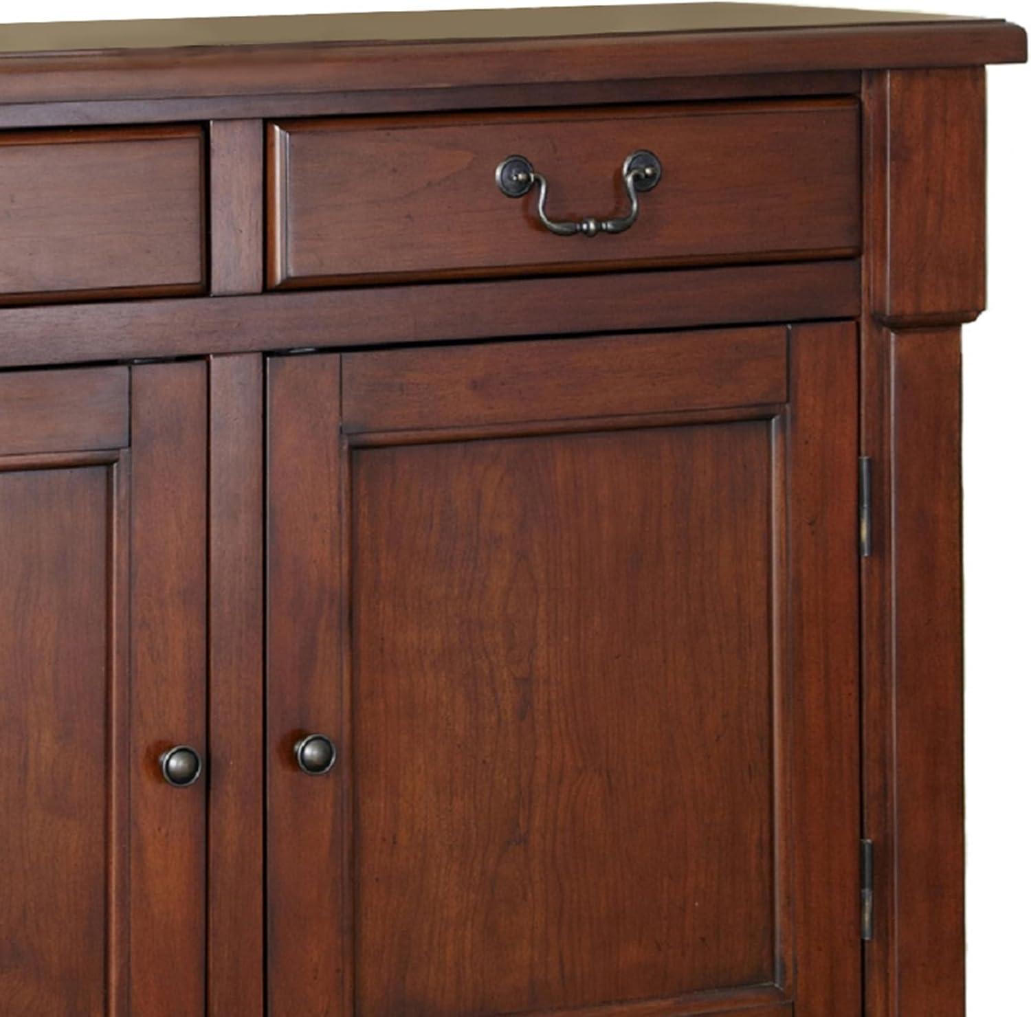 Homestyles Aspen Buffet Brown: Traditional Hardwood Sideboard, Adjustable Shelves, Anti-Tip Hardware