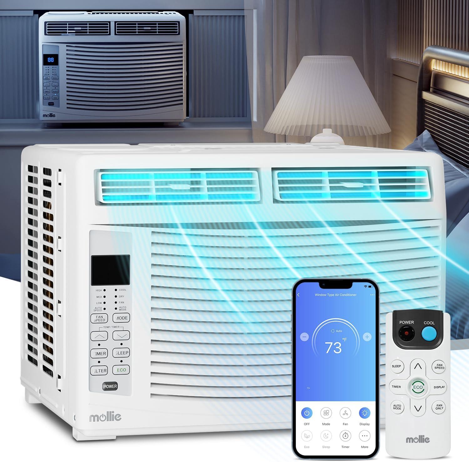 6,000 BTU Window Air Conditioner WIFI Control + Timer Dehumidifier 6 Mode AC Unit