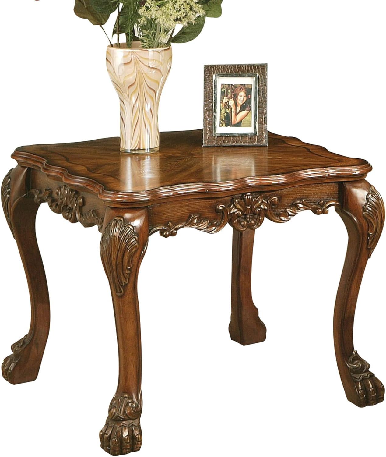 Wooden End Table In Traditional Style  Cherry Oak Brown - Saltoro Sherpi