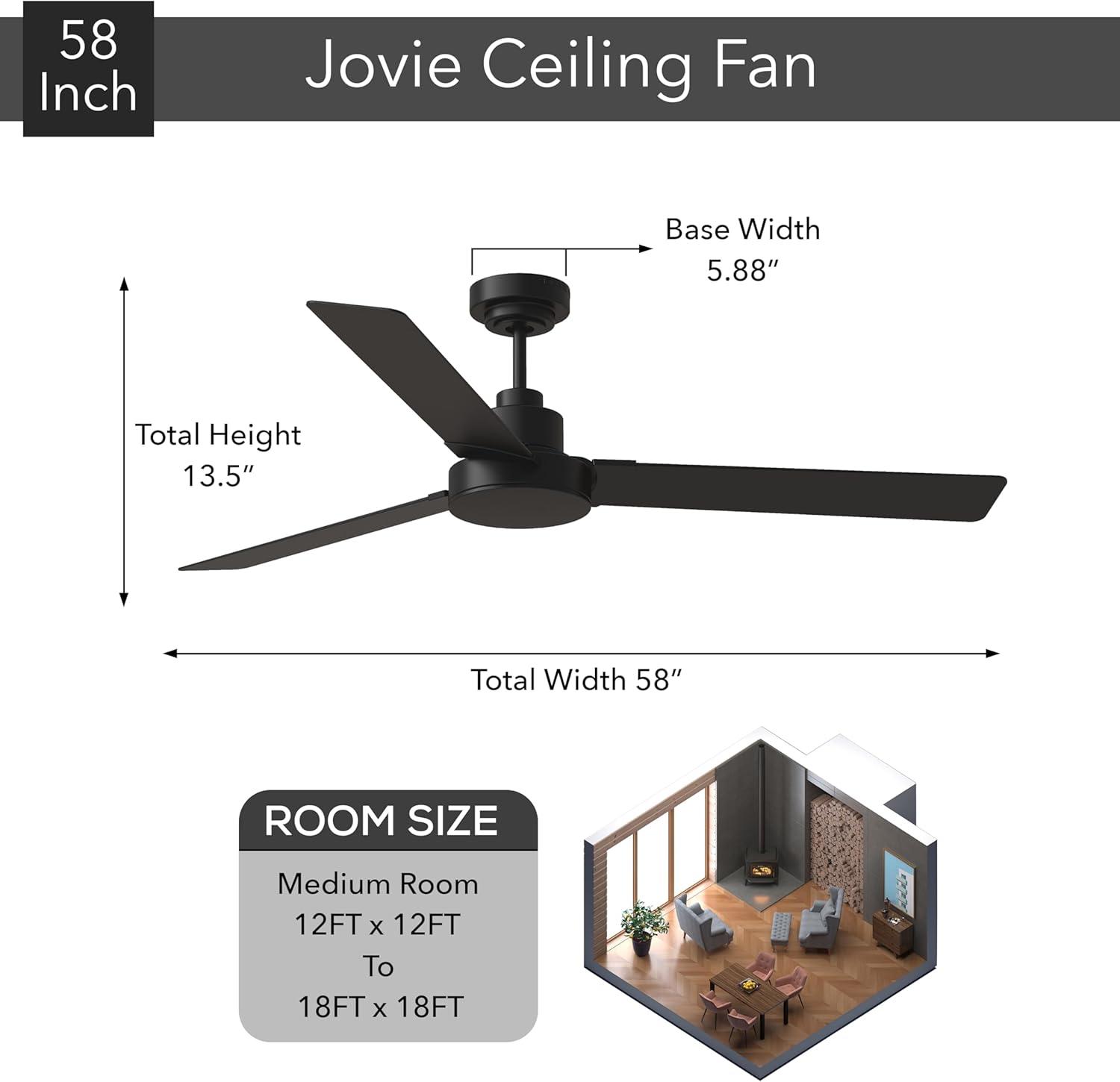 Midnight Black 58" Ceiling Fan with Reversible Blades and Remote