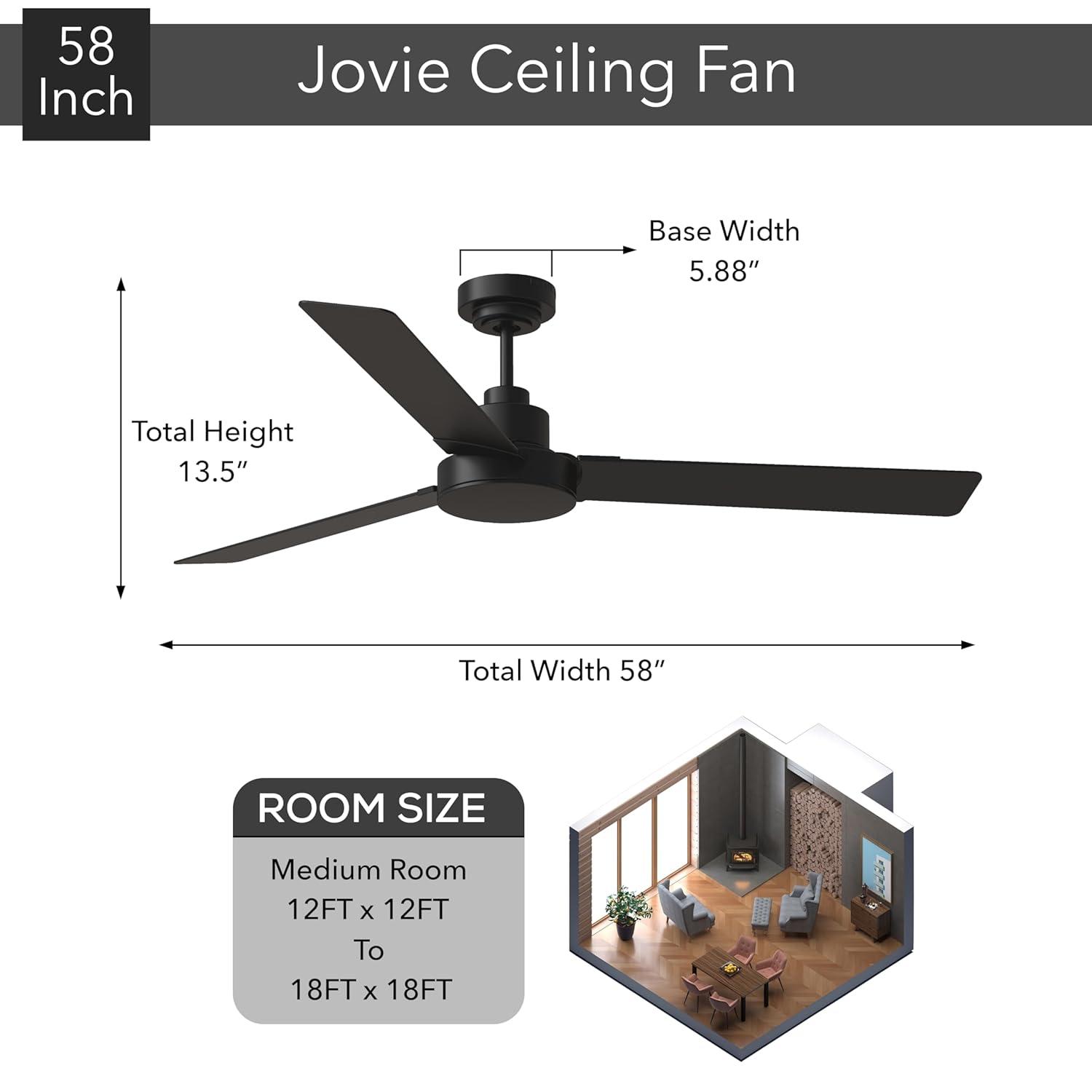 Midnight Black 58" Ceiling Fan with Reversible Blades and Remote