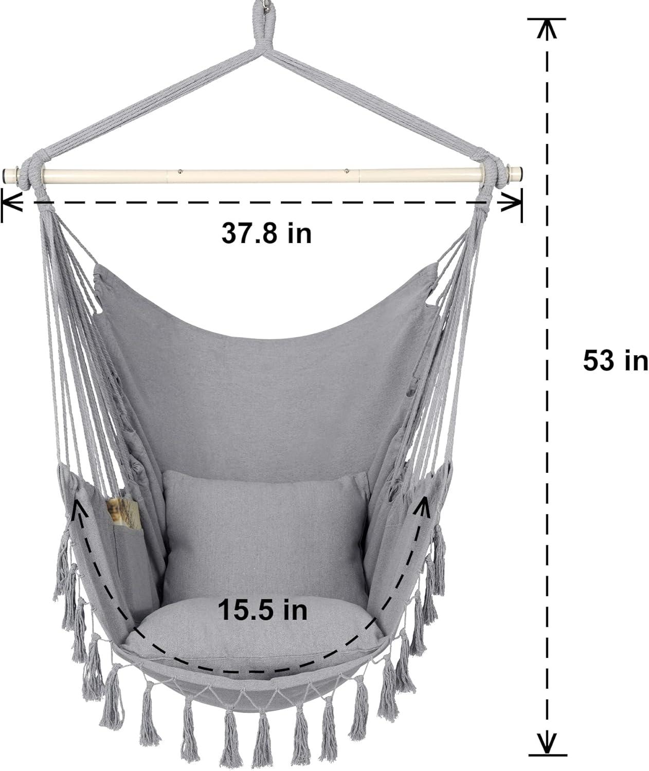 Light Gray Cotton Hanging Chair with Cushions and Pocket