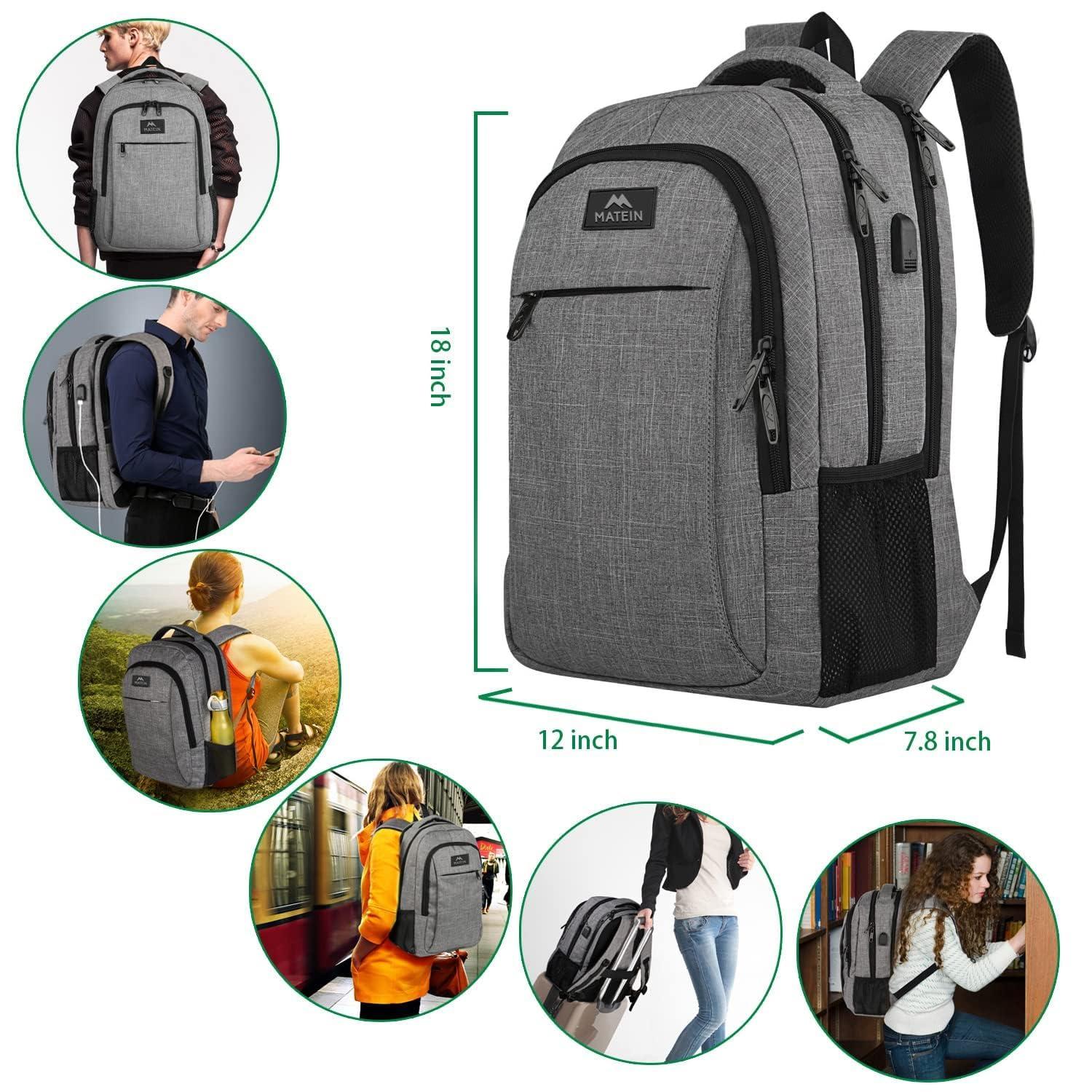 Gray Anti-Theft Water Resistant Laptop Backpack with USB Port