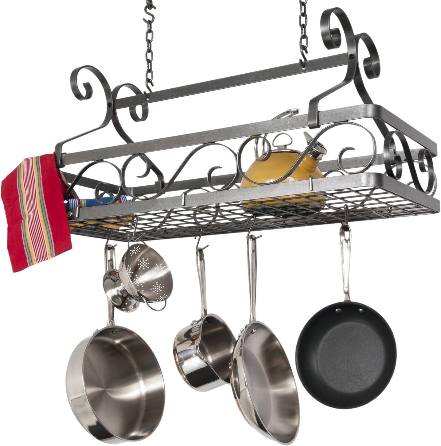 Handcrafted Hammered Steel Hanging Pot Rack with Hooks