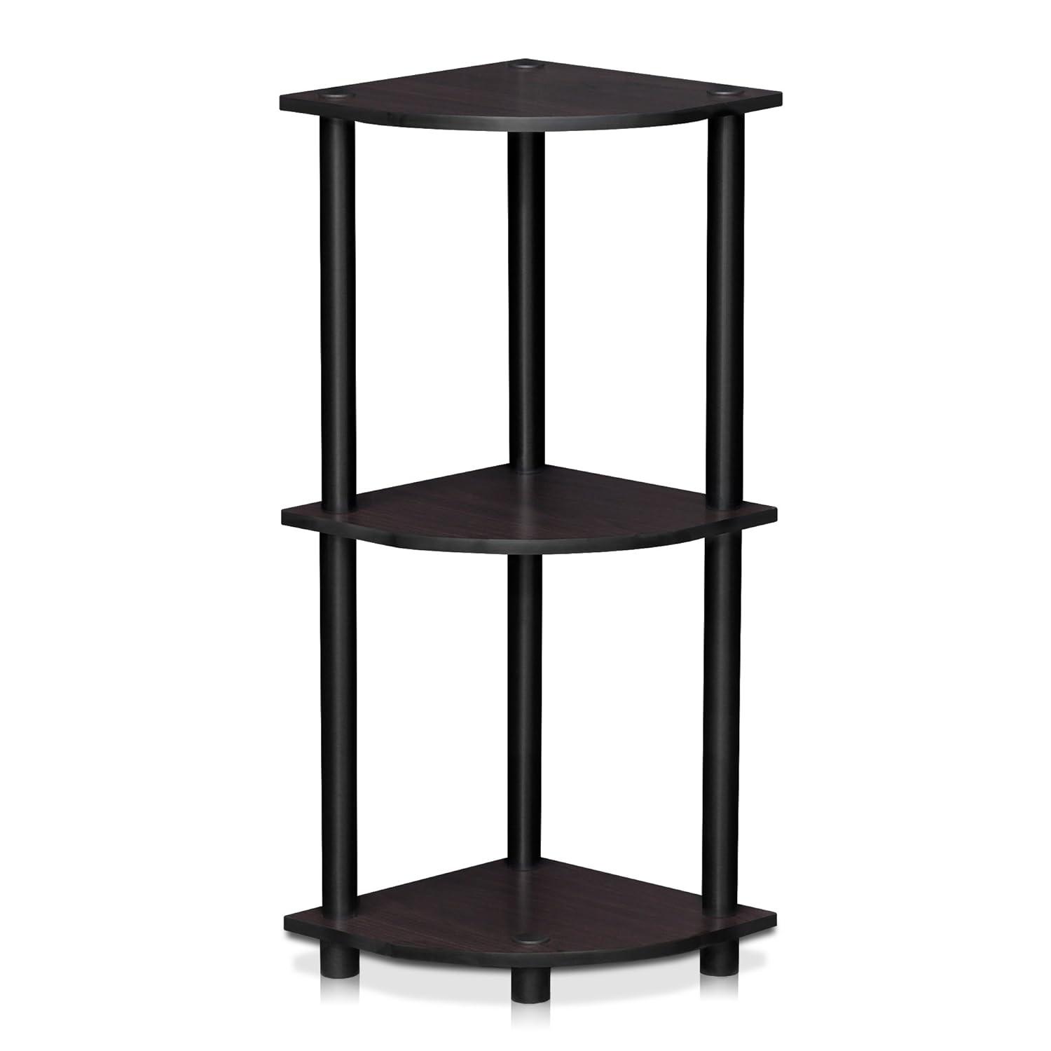 Furinno 3-Tier Corner Display Rack Multipurpose Shelving Unit Industrial Ladder Bookcase,Dark Walnut