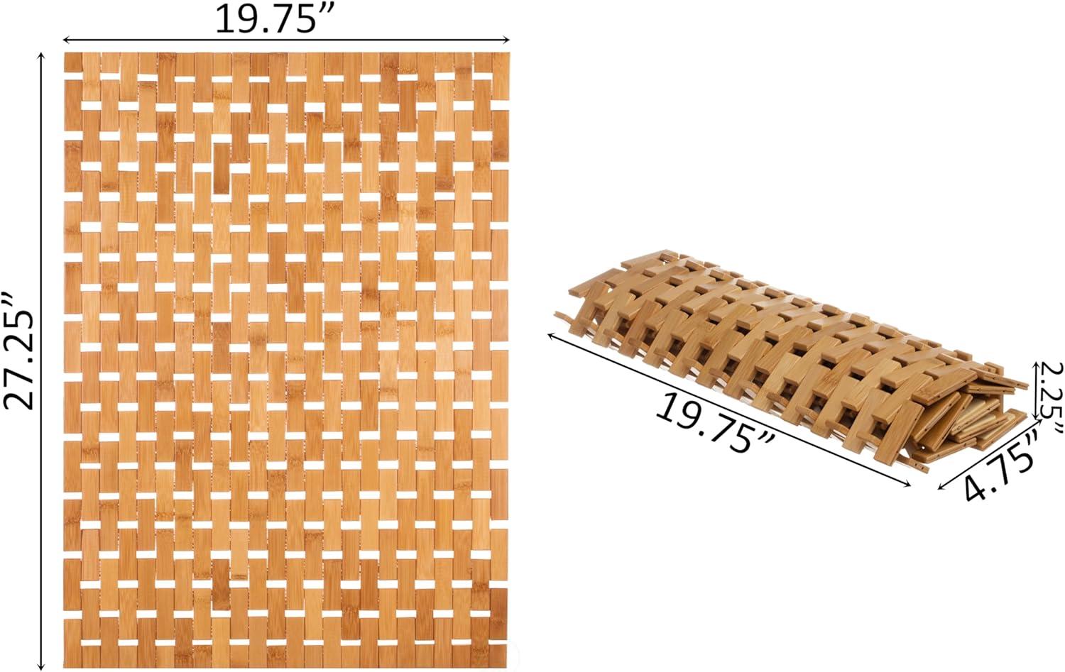 Basicwise Foldable Bamboo Bathroom Mat - Non-Slip Design for Showers, Bathtubs, Spas, and Pools - Providing Comfort, Quick Drying, Medium