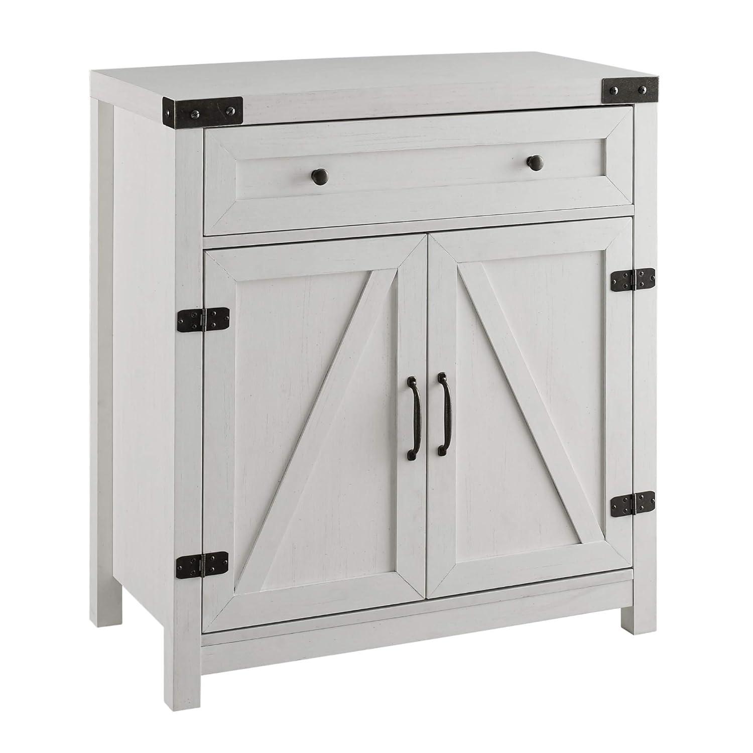 Walker Edison Modern Farmhouse 2 Barn Door Accent Cabinet, Brushed White