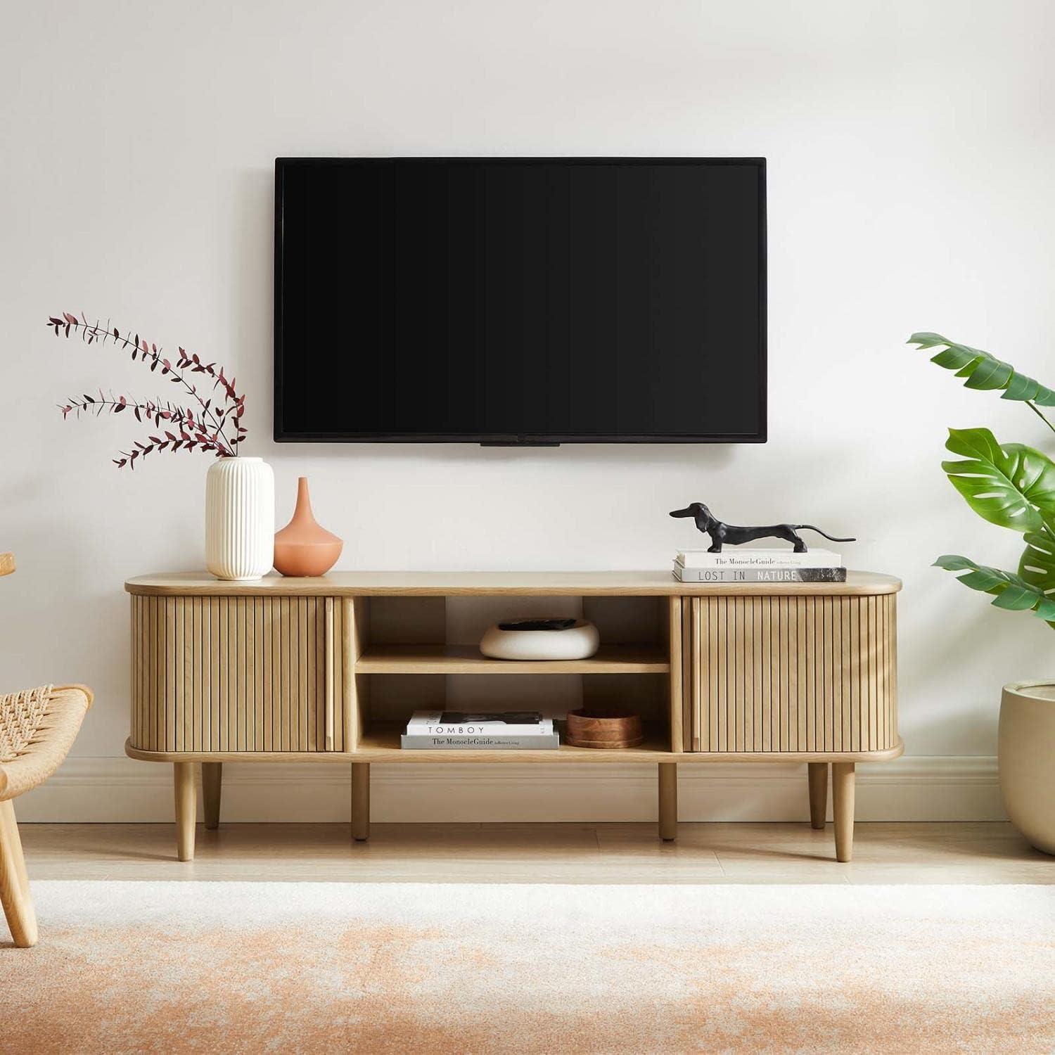 Contour Oak 55" Mid-Century Modern TV Stand with Cabinets