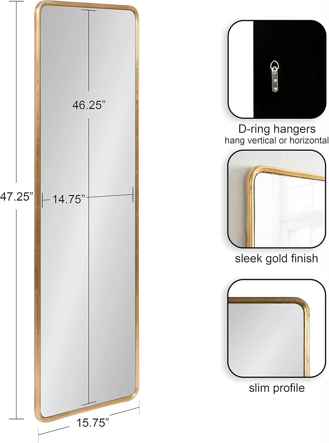 Kate and Laurel Caskill Rectangle MDF Full Length Mirror, 16x48, Gold