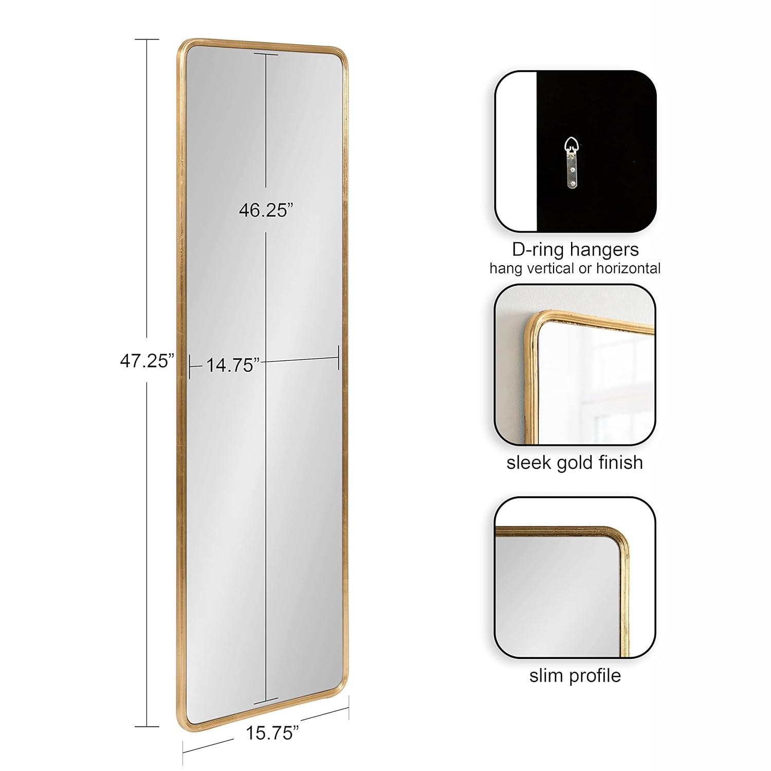 Kate and Laurel Caskill Rectangle MDF Full Length Mirror, 16x48, Gold