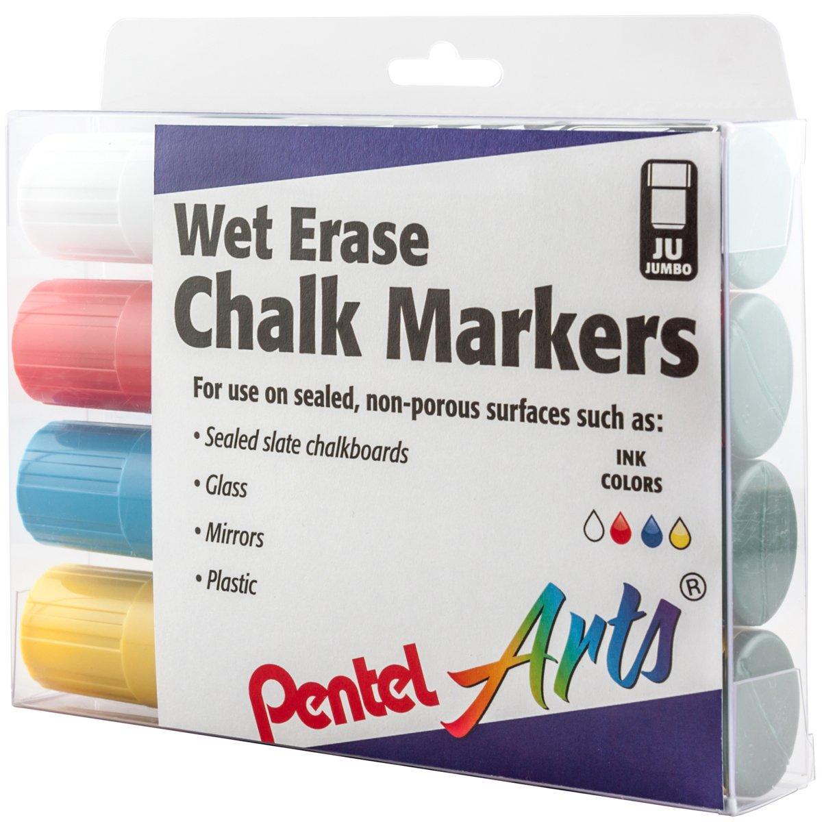 Pentel Wet Erase Chalk Markers - Primary Colors, Jumbo Point, Set of 4