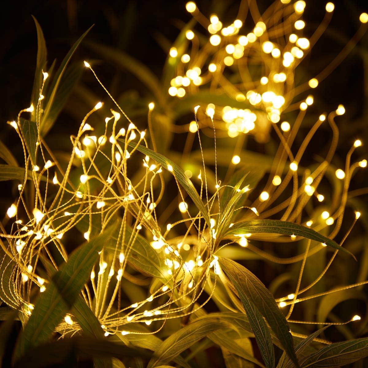 Christmas Outdoor Garden Decorative Lights, Solar Firework Lights 105 LED Powered 35 Copper Wires, DIY Flowers Fireworks Stars for Walkway Pathway Backyard Christmas Party Decor (Warm White 2 Pack)