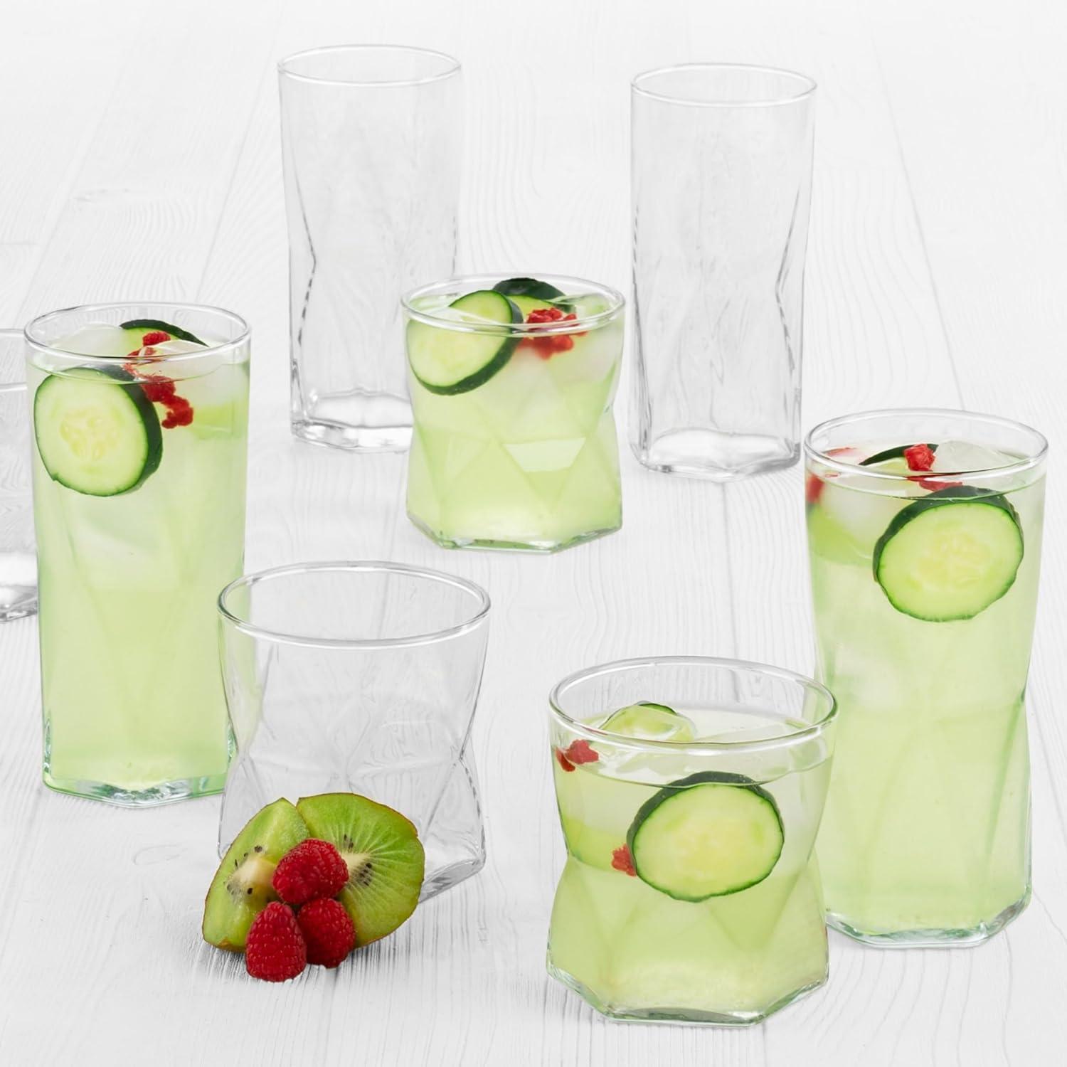 Libbey Rhombus 16-Piece Tumbler and Rocks Glass Set