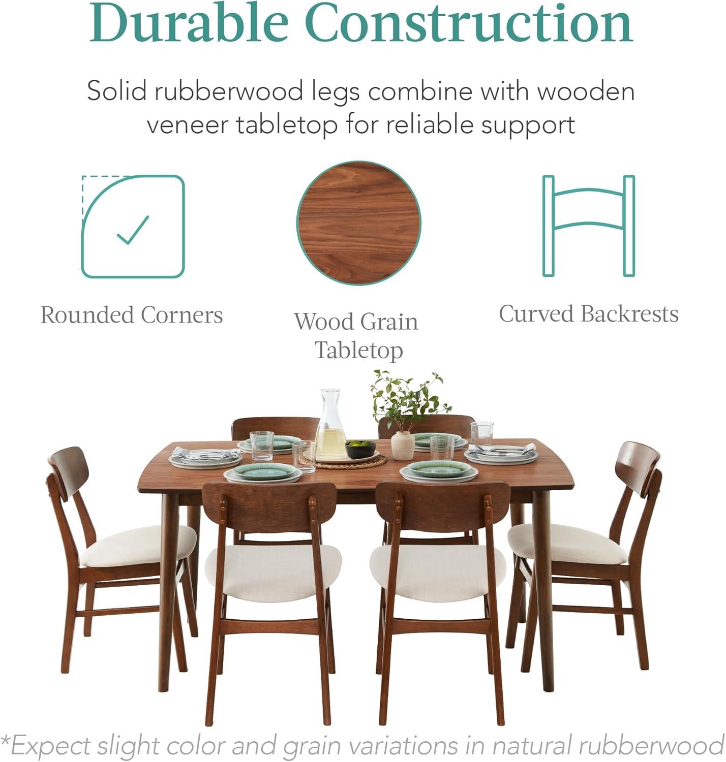 George Oliver 7-Piece Mid-Century Modern Upholstered Dining Set, Wooden Table W/ 6 Chairs